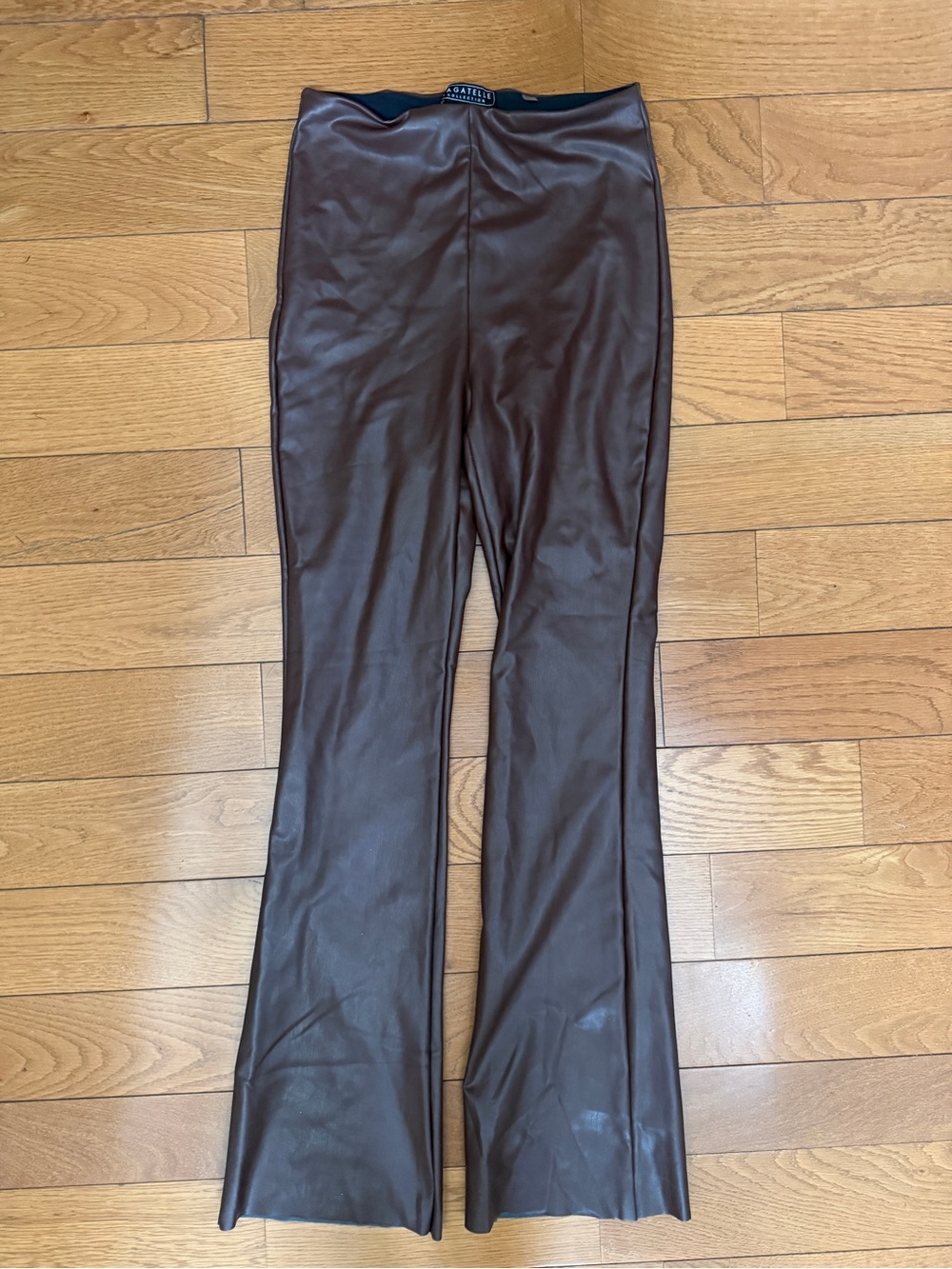 Bagatelle Chocolate Brown Faux-Leather Flared Leggings